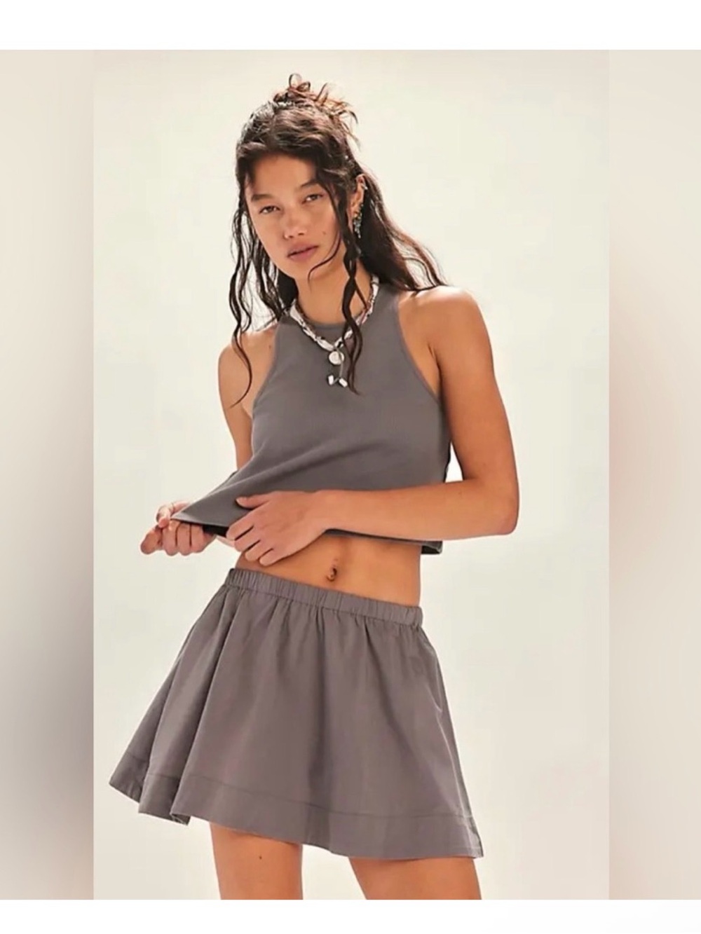 Free People Gray Elastic-Waist Circle Mini Skirt
